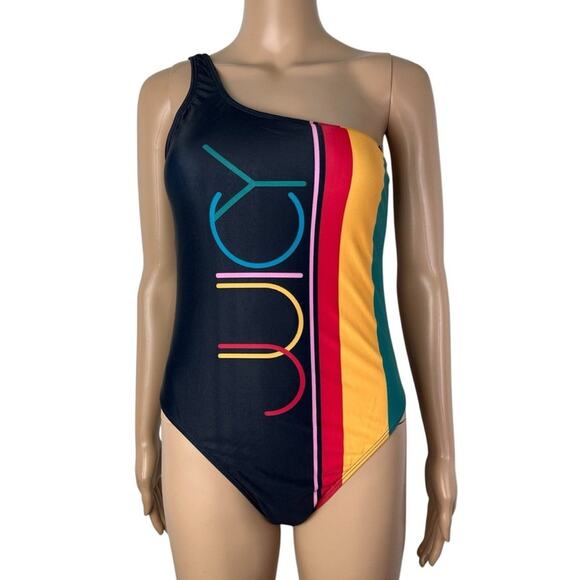 Juicy Couture One Shoulder Black Color Block One Piece Bathing Suit - Picture 2 of 13